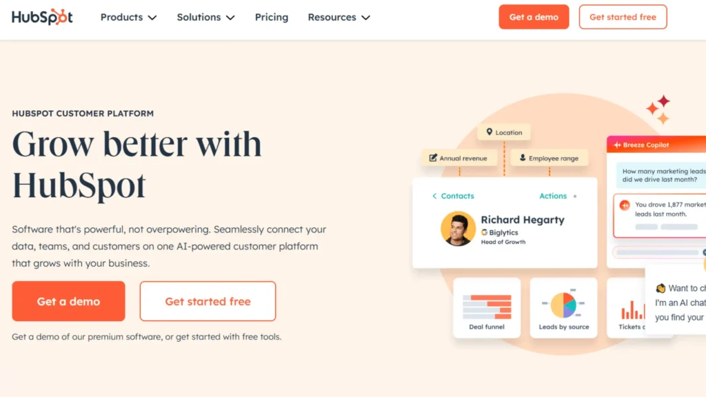 hubspot review : hubspot home page